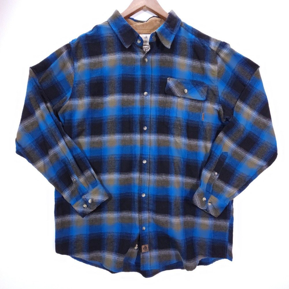 Legendary Whitetails Buck Camp Shirt Mens XLT‎ Blue Plaid Heavyweight Flannel